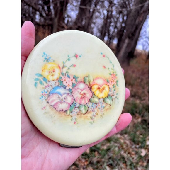 VIntage 1960s Rex 5th Ave. XL Compact Face Powder Floral Pansy - Picture 5 of 11